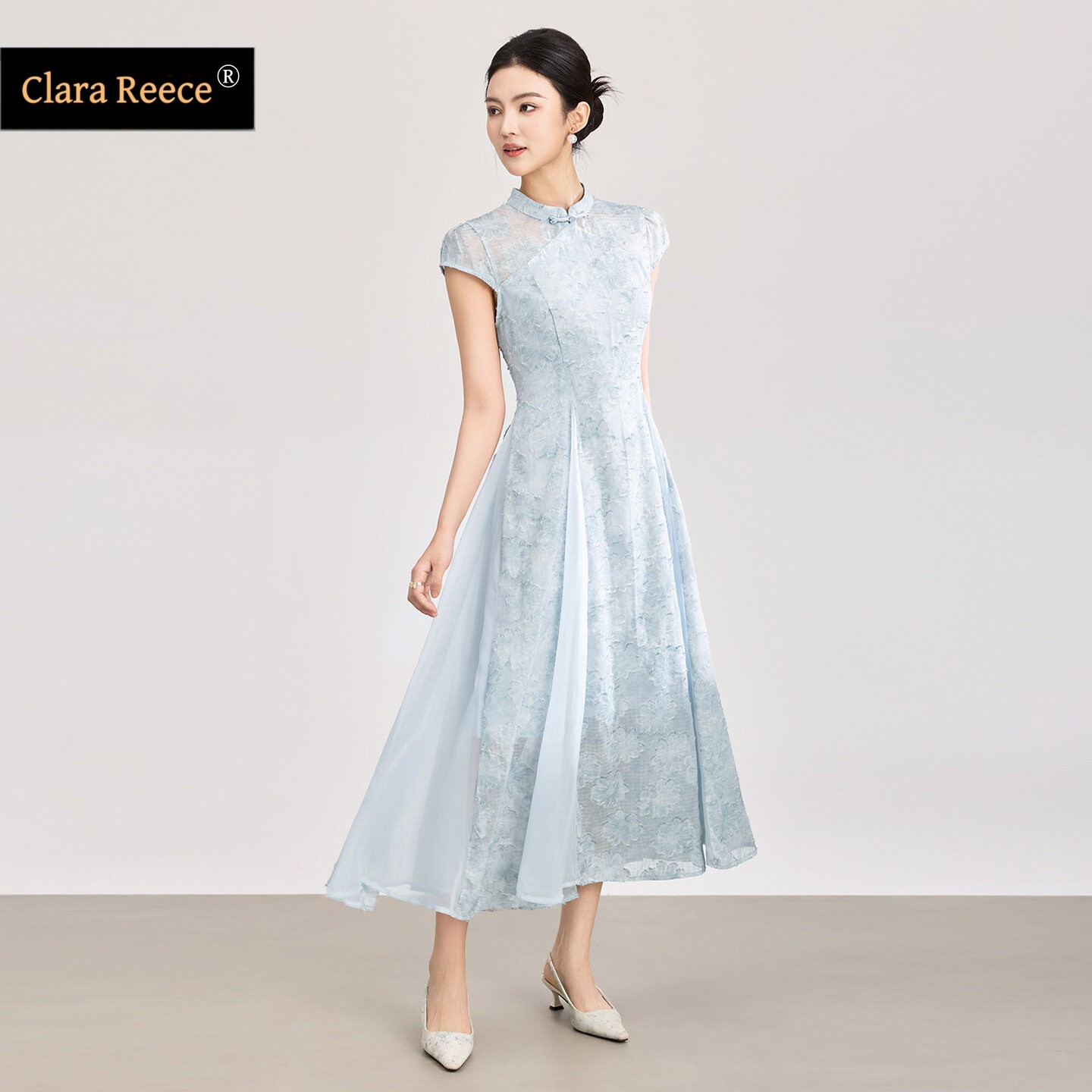 CLARA REECEV｜“栖云简韵”新中式连衣裙新款国风立轻纱收腰旗袍 - 实物图