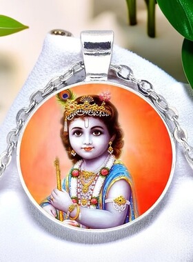 印度童年Krishna克里希纳奎师那瑜伽冥想护身符吊坠2.5cm