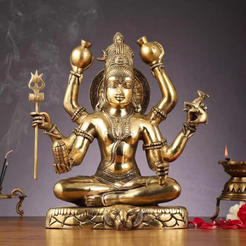 印度国际直邮Mahamrityunjaya黄铜Shiva湿婆雕像 14 英寸