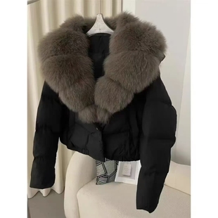 25新款羽绒服女短款钻石扣加厚保暖白鸭绒面包服外套皮草轻奢正品