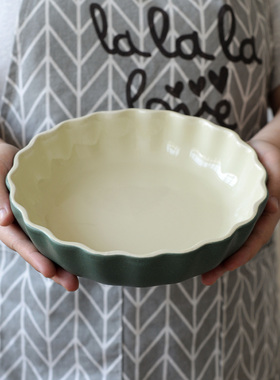 『高颜值』北欧风绿色大号陶瓷碗家用菜碗简约餐具花边造型沙拉碗