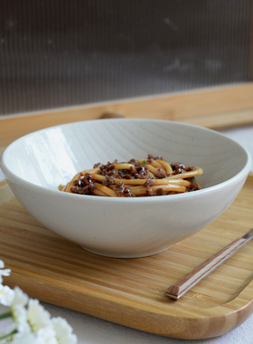 〖ins热款〗简约条纹陶瓷面碗家用餐具 沙拉水果酸奶碗燕麦早餐碗