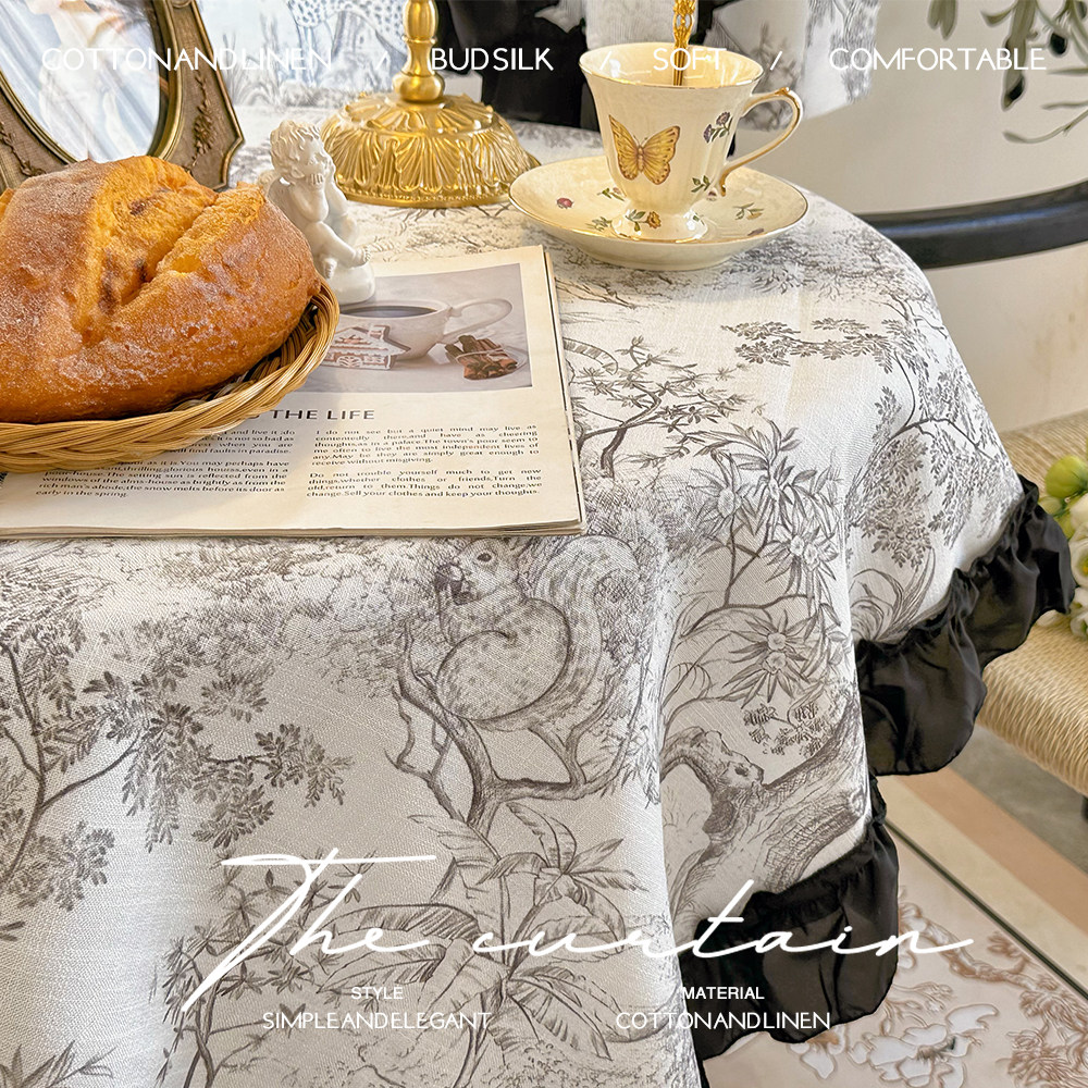 法式复古美式乡村中古风桌布长方形甜品台布茶几餐桌布圆桌盖巾布