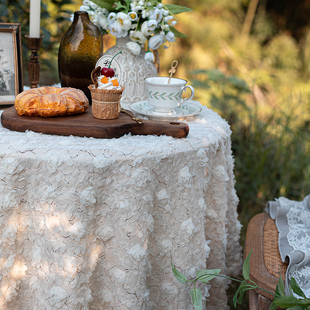 法式 复古蕾丝桌布立体绣花ins田园餐桌布纯色茶几长方形台布盖布