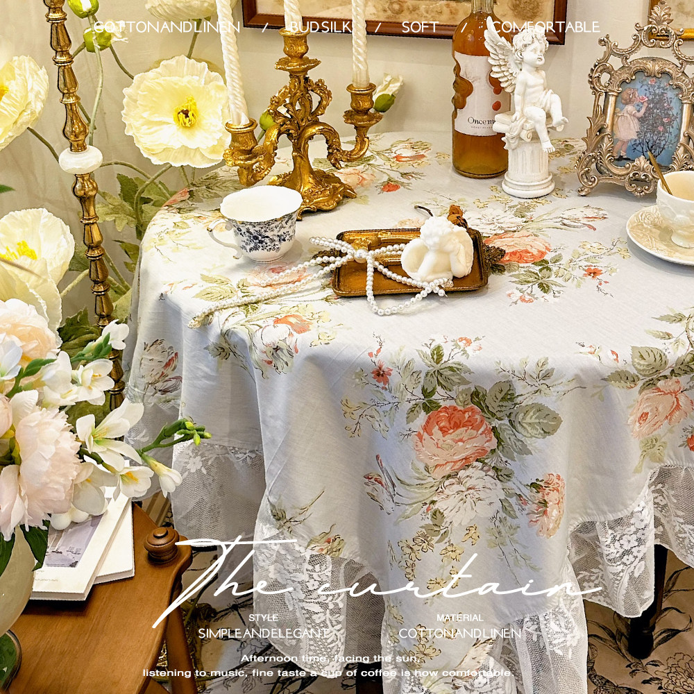 法式浪漫复古大花长方形桌布茶几餐桌甜品台布美式乡村防尘盖巾布