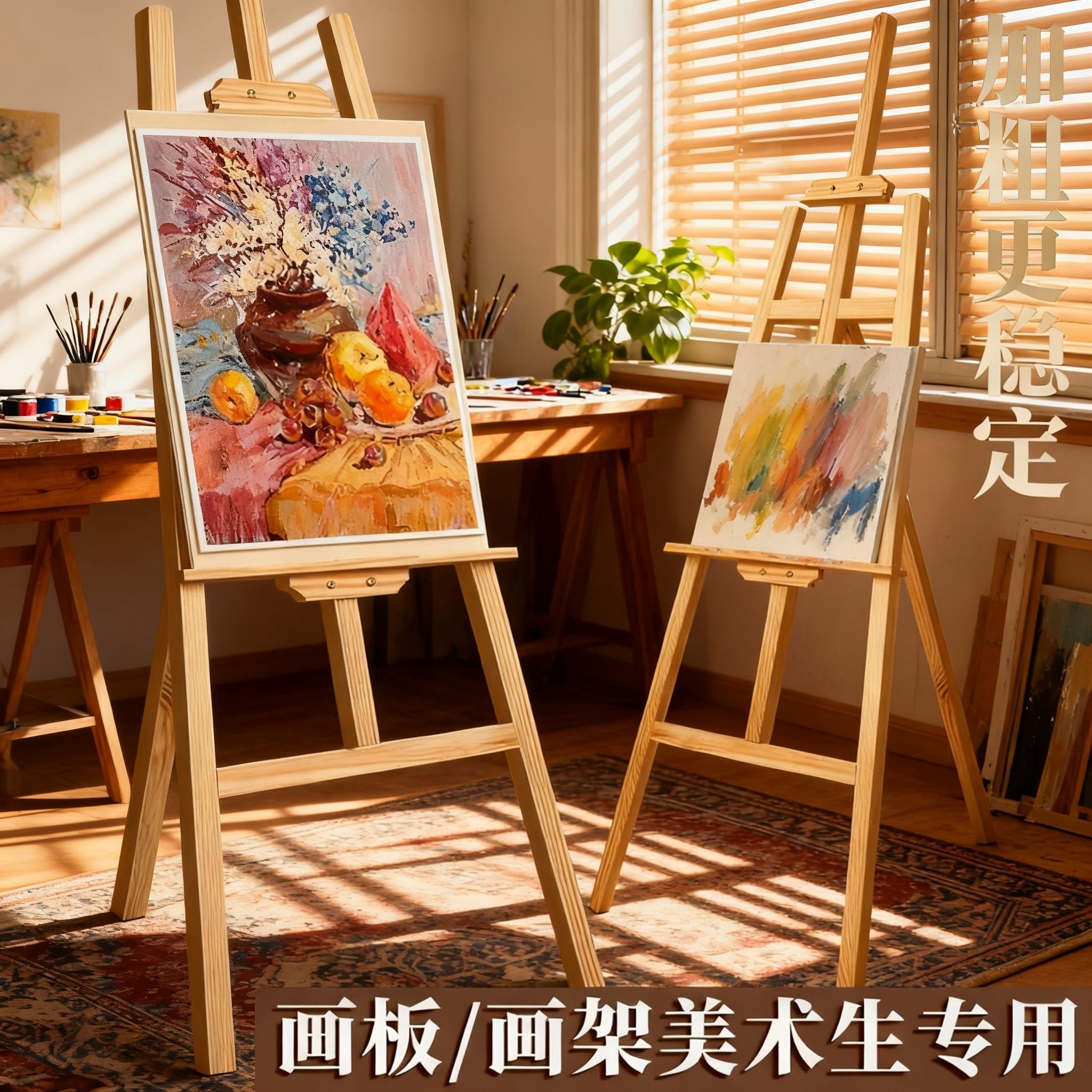 油画架美术生专用木质画架KT板支架式可折叠4K美术写生画架儿童家用水彩水粉素描画板美术生专用画画全套工具