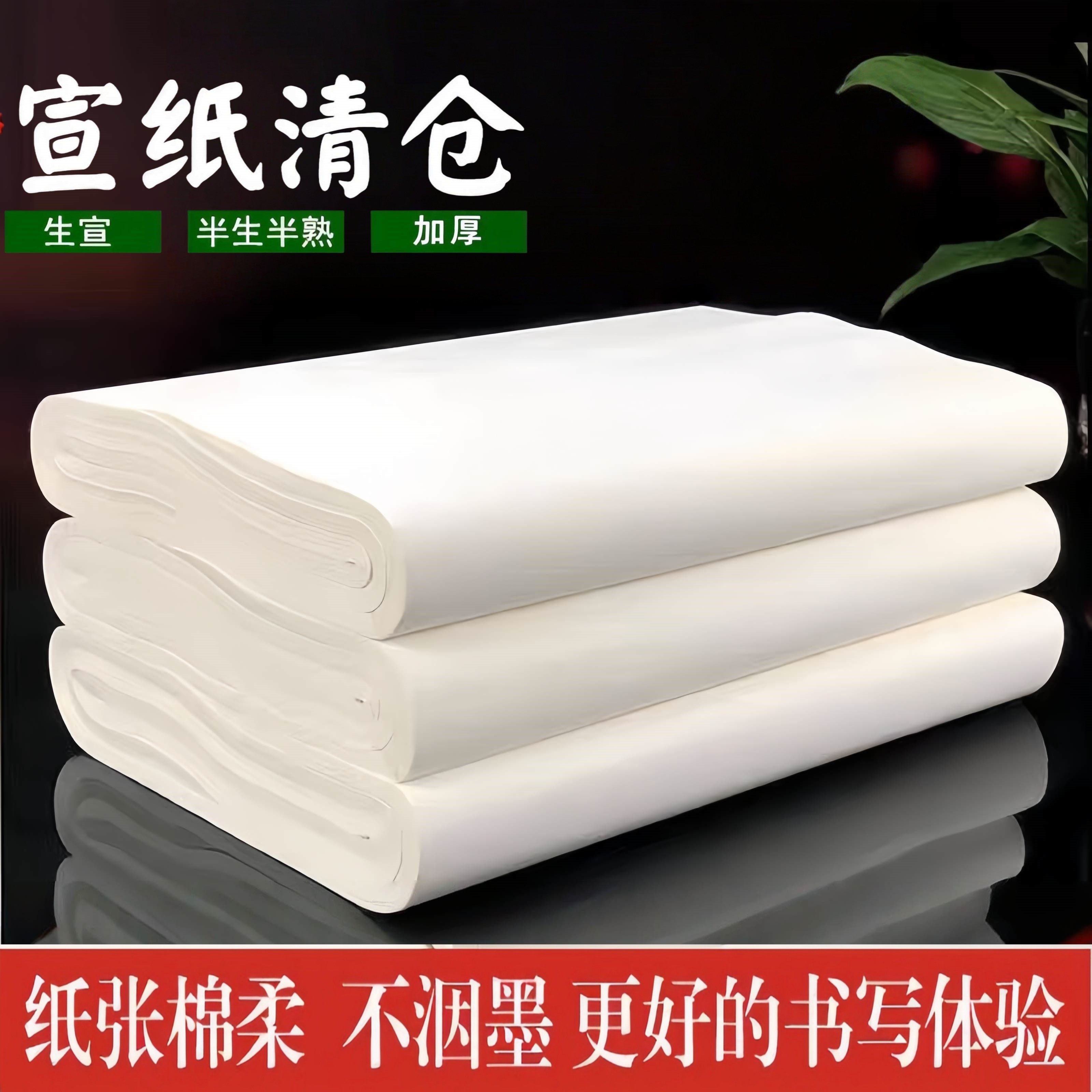 宣纸半生半熟书法专用纸初学者小学生毛笔字练习纸工笔画国画美术专用四尺生宣纸四尺对开作品纸练字长卷宣纸