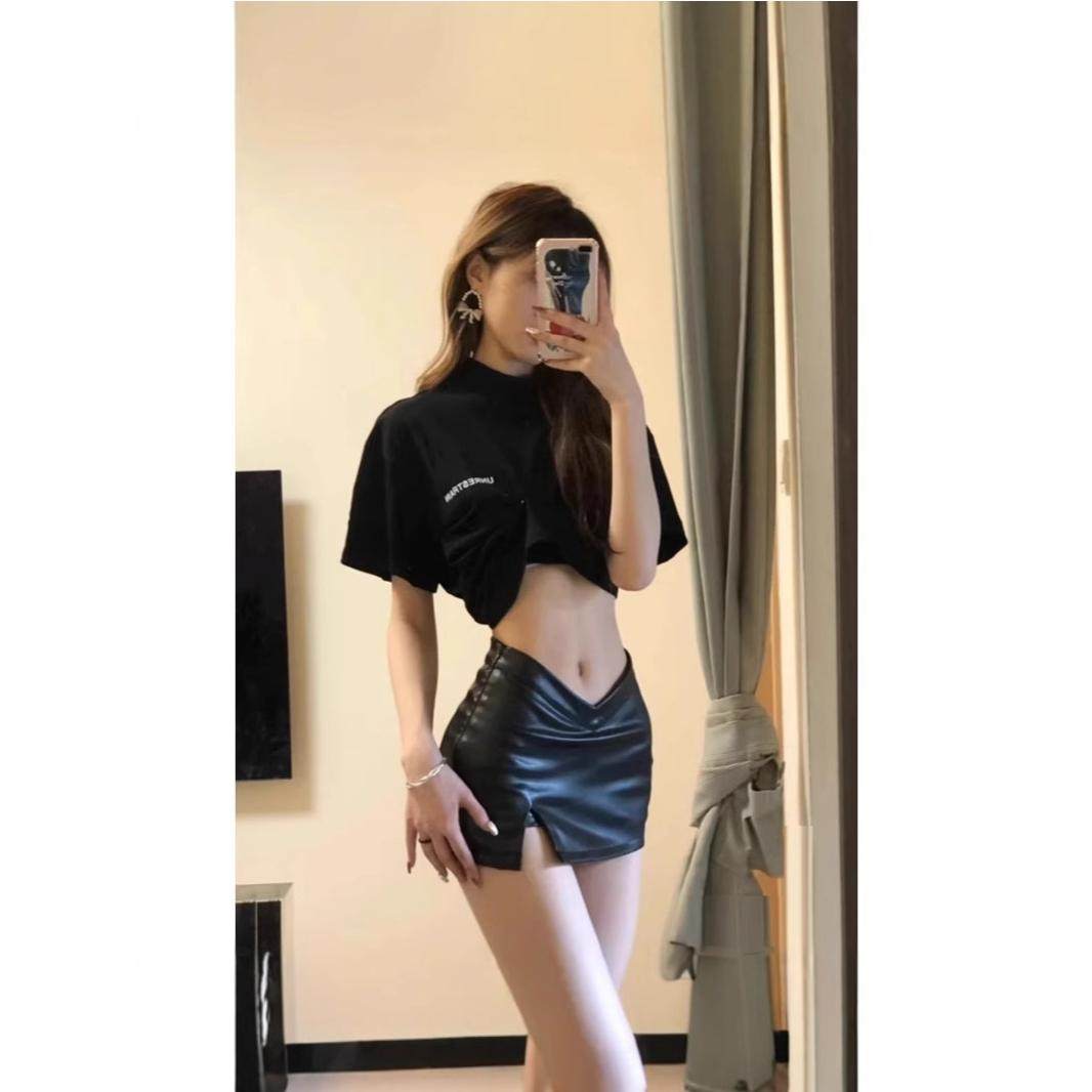 大码胖mm黑色包臀裙小皮裙开叉短裙女秋冬高腰包裙pu皮裙子半身裙