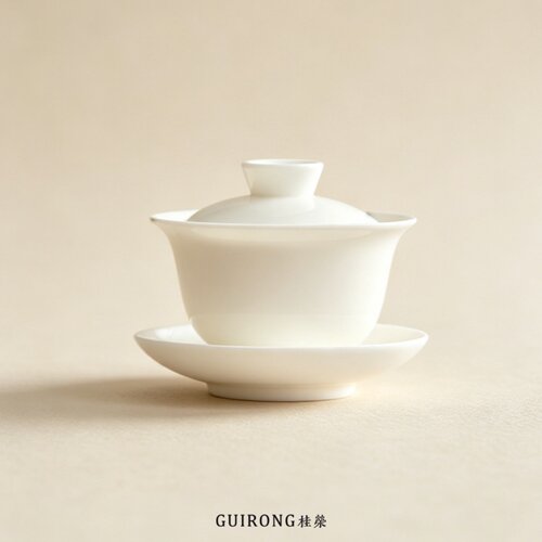 德化白瓷羊脂玉薄胎不烫手盖碗