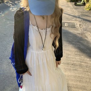 新款 微胖2025夏季 显白白色吊带连衣裙收腰显瘦甜美淑女吊带长裙子