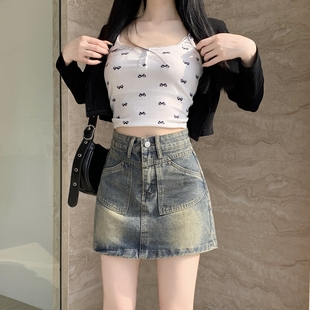 大码 实拍微胖MM牛仔短裙女夏季 高腰显瘦小个子a字包臀裙半身裙