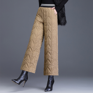 妈妈夹棉裤女款秋冬季外穿时尚加绒加厚长裤子直筒阔腿九分羽绒裤