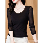 新款 2026春季 打底衣女内搭纱衣高级感蕾丝上衣 显瘦网纱打底衫 修身