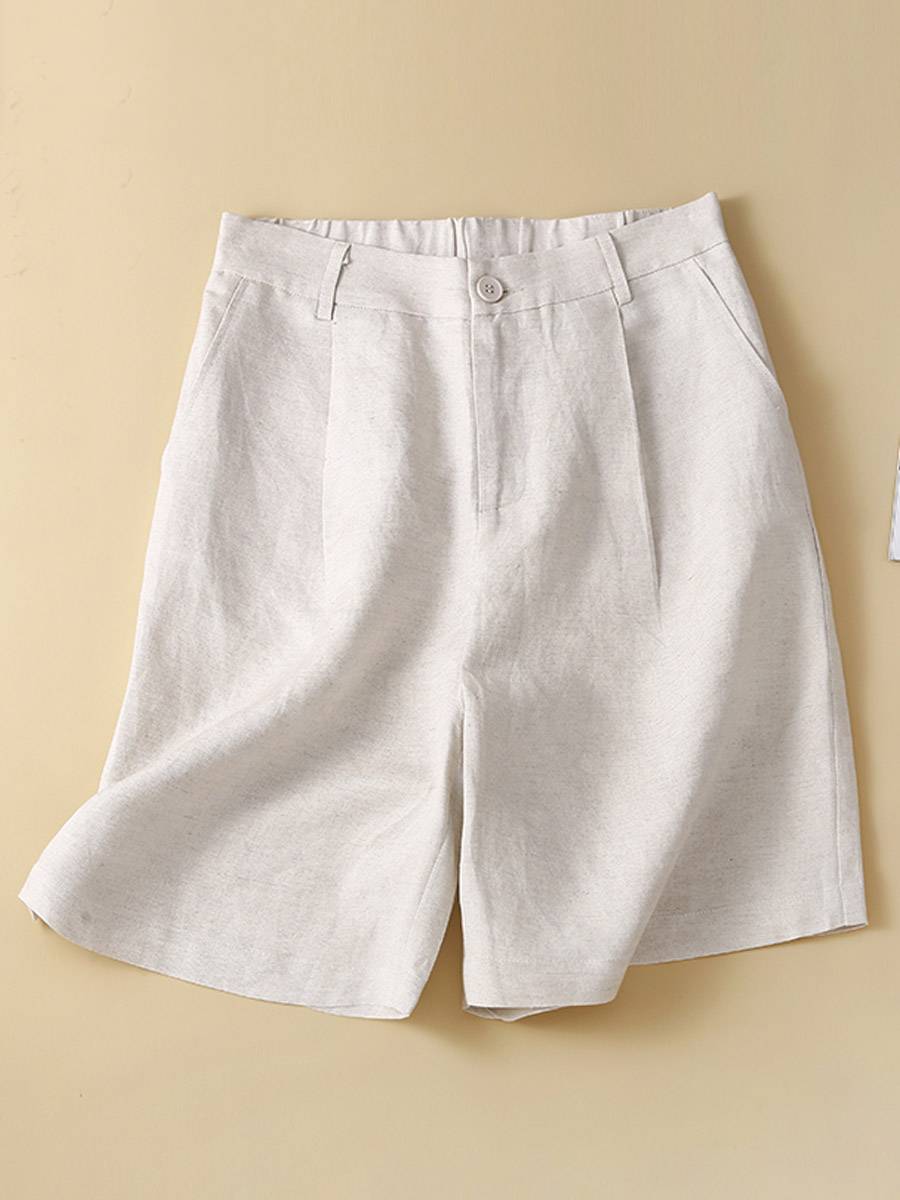白色阔腿裤亚麻短女款夏季