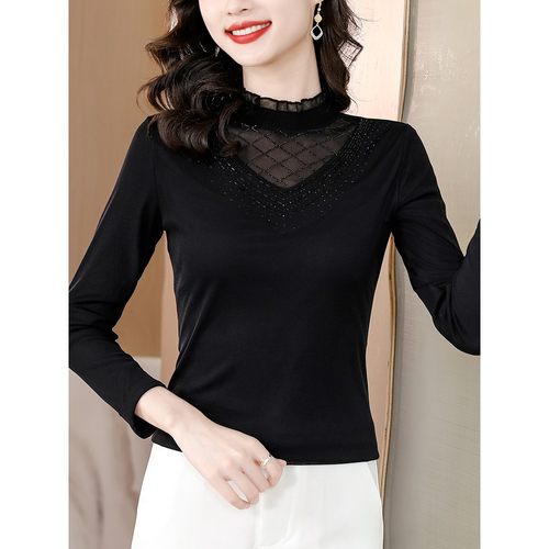 高端义乌蕾丝打底衫女秋冬加绒加厚内搭t恤2025新款妈妈网纱上衣