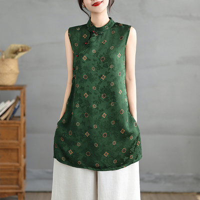 真丝香云纱上衣女新中式绿色