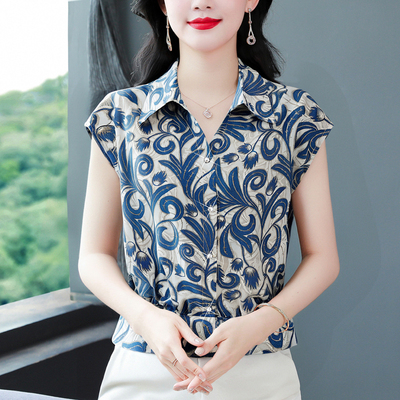 碎花短袖雪纺衫女士轻奢高级感衬衫2025新款小衫减龄洋气超火上衣