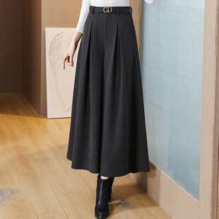 宽松显瘦大脚裙裤 高腰休闲九分裤 女春秋冬2026新款 加厚毛呢阔腿裤
