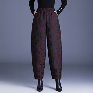 休闲灯笼长裤 提花阔腿羽绒棉裤 加厚夹棉哈伦靴裤 新款 女士外穿冬季