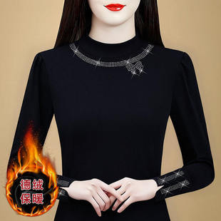 半高领加绒打底衫女2025新款高级感内搭德绒上衣妈妈冬装长袖T恤