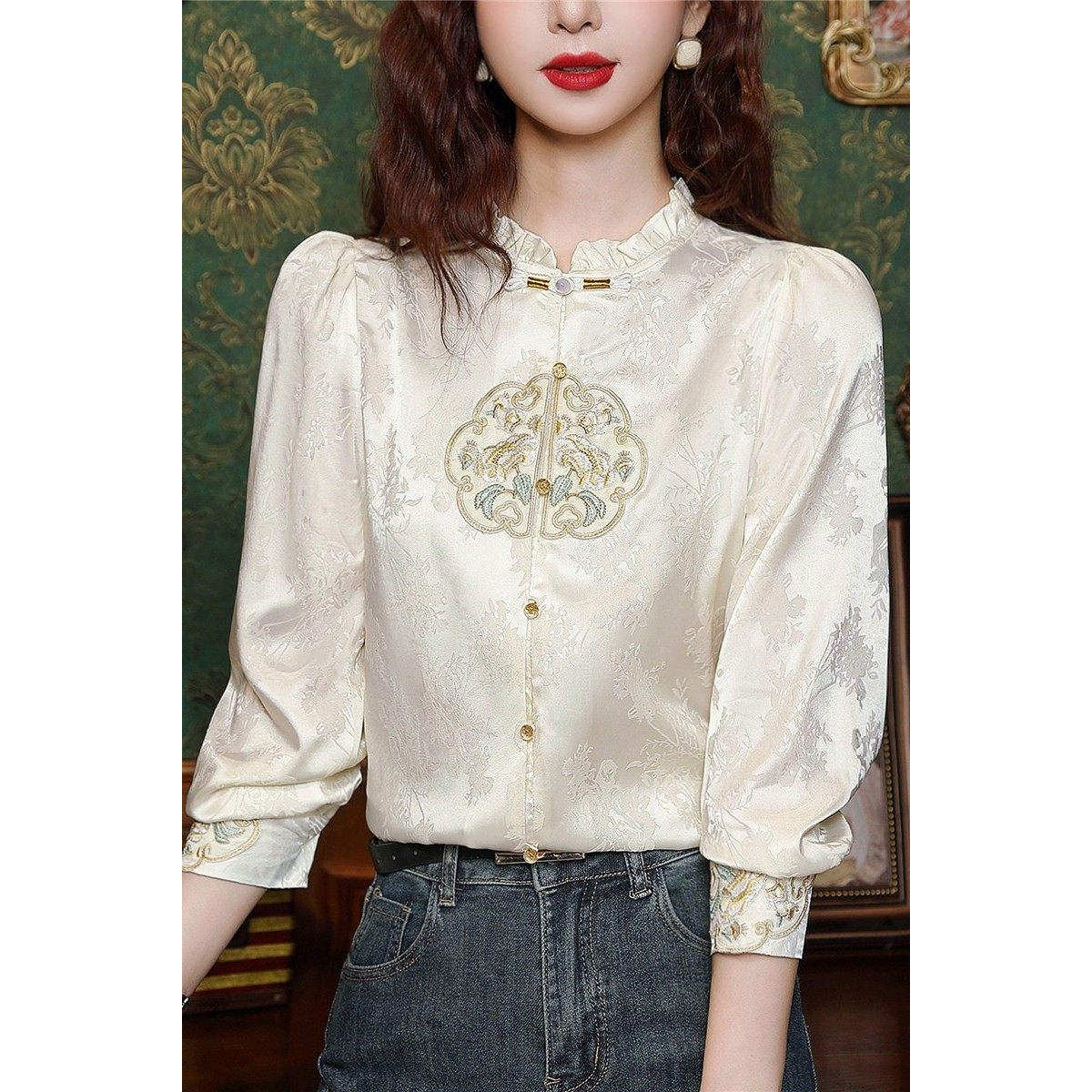 新中式国风刺绣衬衫女2025年秋季新款搭配马面裙的上衣高级感衬衣,女装/女士精品,衬衫,淘宝优惠券,粉丝福利购,淘宝优惠卷