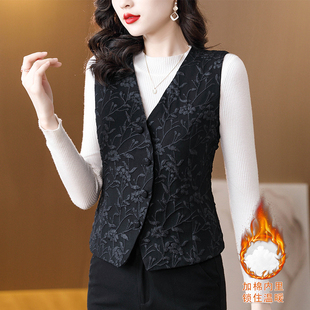 国风提花夹棉马甲外套女春秋冬2026新款妈妈轻薄短款内搭背心坎肩