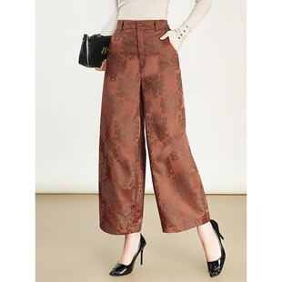 香云纱提花阔腿裤女春秋冬新款国风中年妈妈真丝桑蚕丝直筒裤子