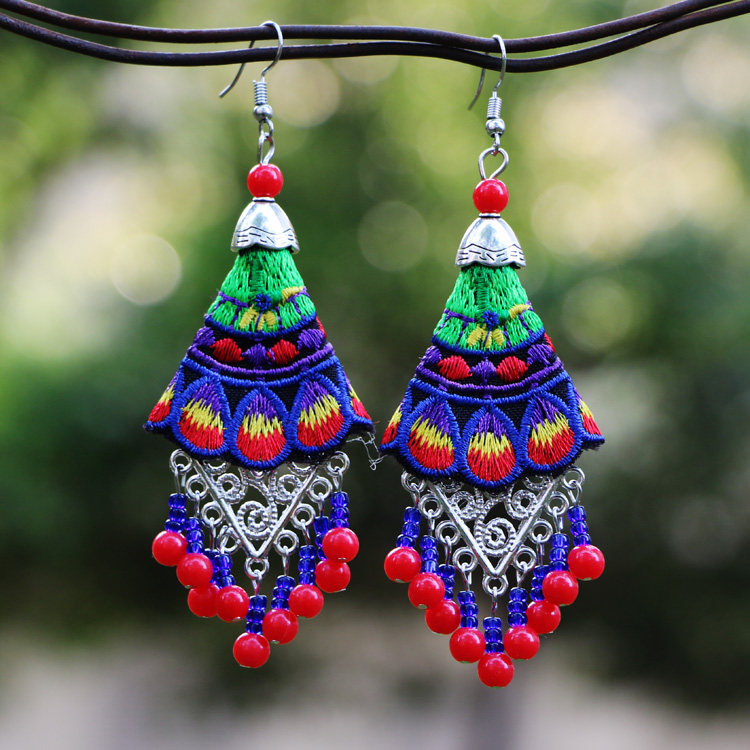 大理民族风耳环复古中国小孔雀刺绣红色挂珠个性气质网红潮人耳坠,饰品/流行首饰/时尚饰品新,耳环,淘宝优惠券,粉丝福利购,淘宝优惠卷
