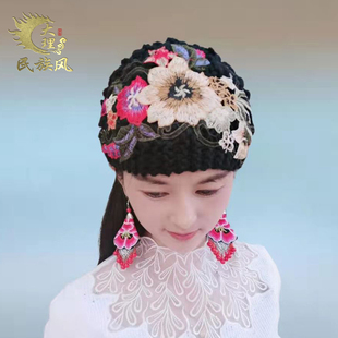 帽子冬款绣花厚款空顶民族风遮阳手工针织帽毛线贝雷帽甜美包头帽