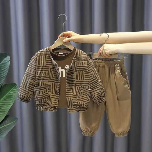 儿童男童春装套装2025新款春秋小童运动炸街酷帅男孩灯芯绒三件套