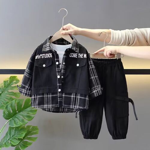 男童童装秋装套装26新款衬衫儿童洋气外套春秋宝宝帅气衣服二件套