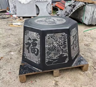石雕井口井圈青石仿古圆方形井盖井沿户外庭院雕刻摆件