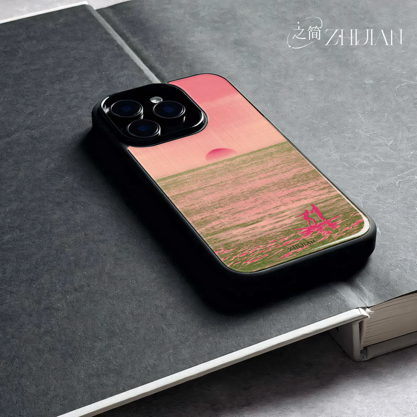 之简ZHIJIAN《粉海双嬉》玻璃亮面磨砂手机壳新款小众不撞壳适用苹果17promaxVIVOY300T小米MIX4VIVOY78PLUSO