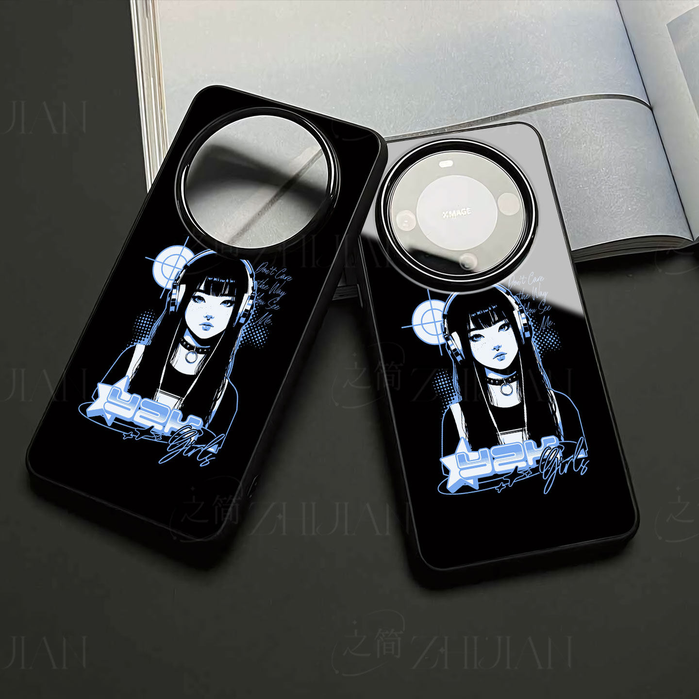Y2K酷飒少女磁吸磨砂黑框电镀玻璃手机壳适用苹果iphone17promax华为红米NOTE14PROPLUS红米K70PROPROMAX12/1