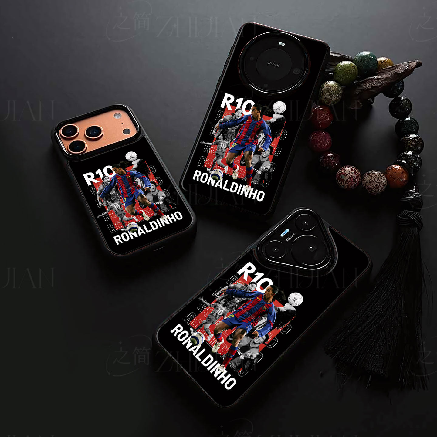 小罗足球磁吸磨砂黑框电镀玻璃手机壳适用苹果iphone17promax华为VIVOY500PRO荣耀70PROMATE30PROPURA90PROMA