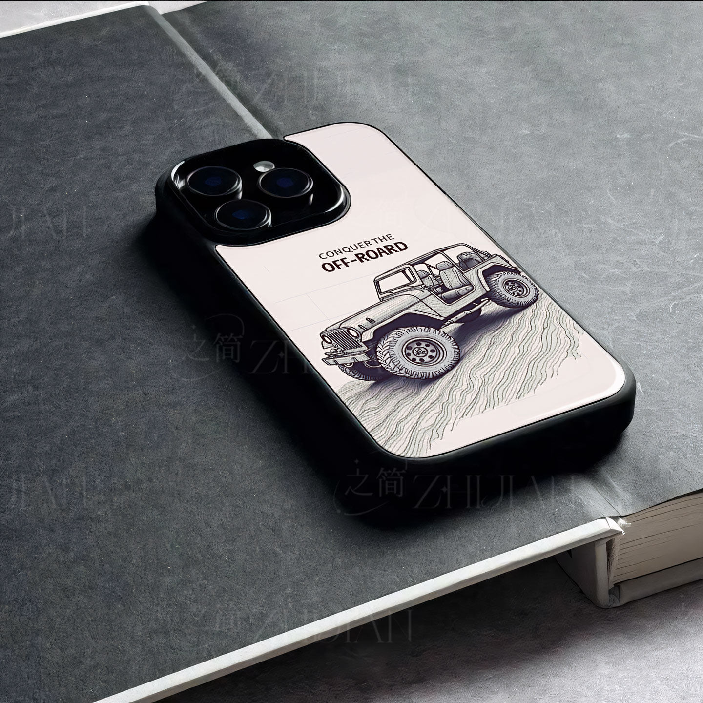 手绘吉普越野磁吸磨砂黑框玻璃手机壳适用苹果iphone17promax华为一加ACE5ProVIVOY500PRO小米15至尊荣耀400P