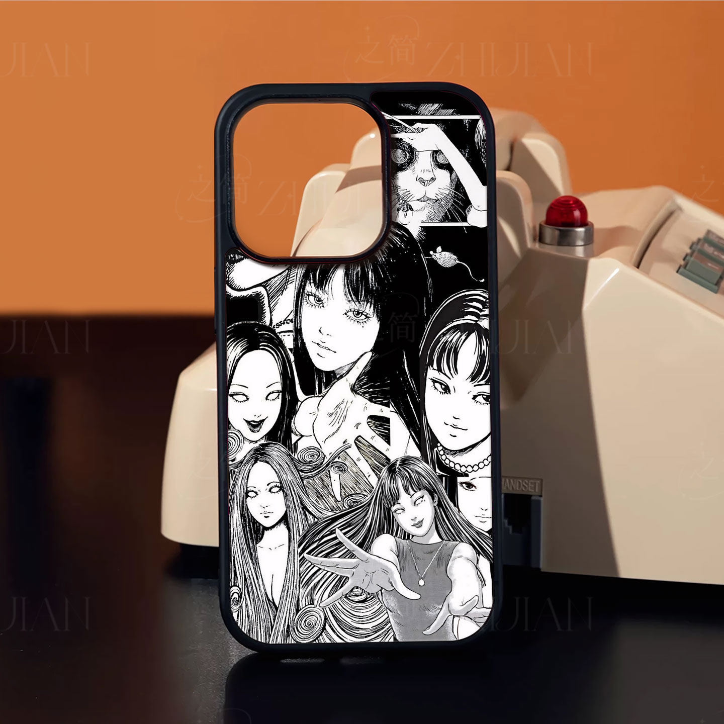 富江漫画拼贴磁吸磨砂黑框电镀玻璃手机壳适用苹果iphone17promax华为荣耀WINIQOO15ULTRA红米K70至尊版OPPOR