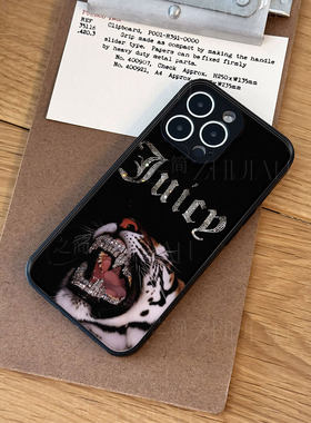 Juicy镶钻猛虎磁吸磨砂黑框电镀玻璃手机壳适用苹果iphone17promax华为OPPORENO8PROPLUSOPPORENO11PRO荣耀MA