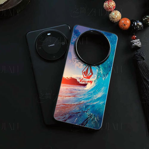 Volcom海浪磁吸磨砂黑框电镀玻璃手机壳适用苹果iphone17promax华为VIVOS19PROVIVOX300PRO荣耀MAGIC8PRO红米