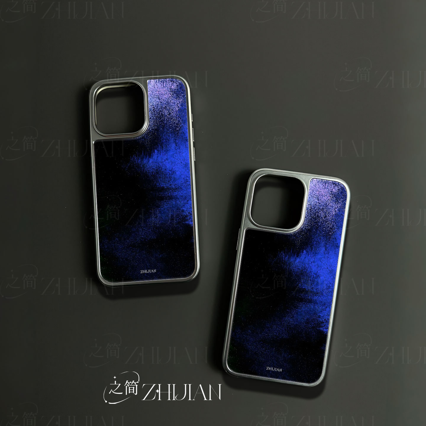 之简ZHIJIAN《幽蓝秘境》电镀玻璃磨砂手机壳新款小众不撞壳适用苹果17promax华为PURA80PROPLUS华为PURA70UL