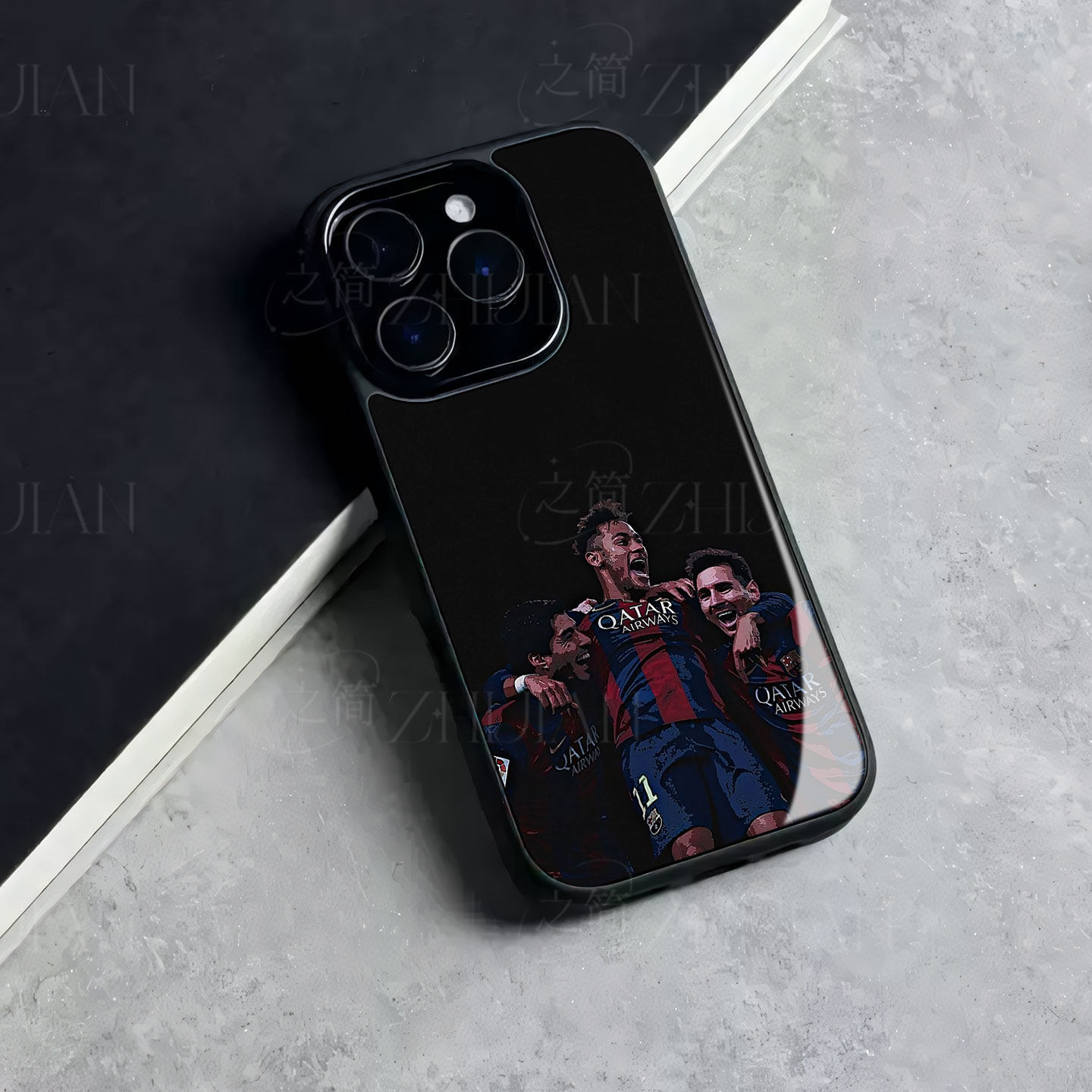 巴萨三人庆祝磁吸磨砂黑框电镀玻璃手机壳适用苹果iphone17promax华为荣耀WIN1加ACE5竞速版IQOONEO8PROMAX12