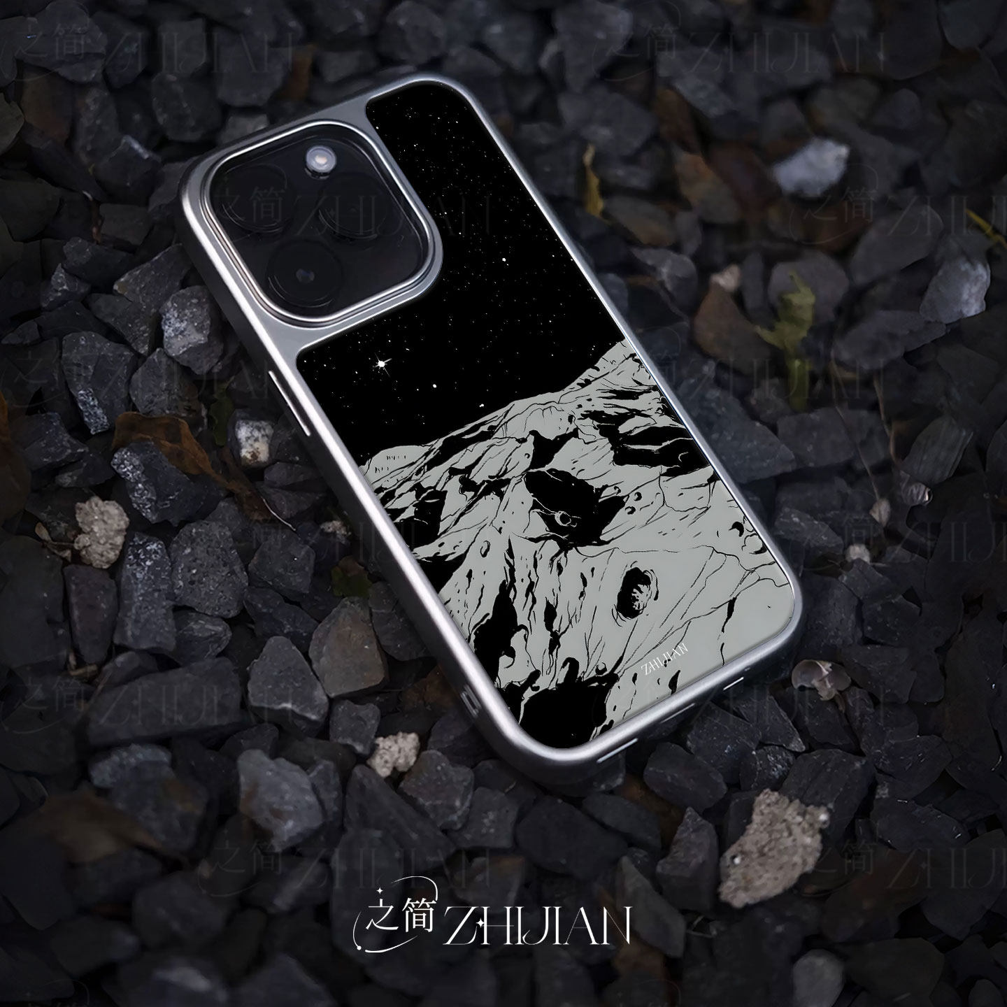 之简ZHIJIAN《星月荒原》电镀玻璃磨砂手机壳新款小众不撞壳适用苹果17promax华为PURA70PROPLUS华为MATE50PR