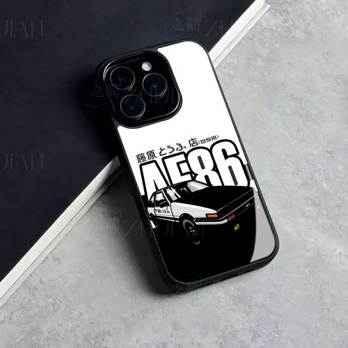 藤原豆腐店AE86磁吸磨砂黑框电镀玻璃手机壳适用苹果iphone17promax华为红米K80PRO荣耀200ProNOVA8PROIQOONE