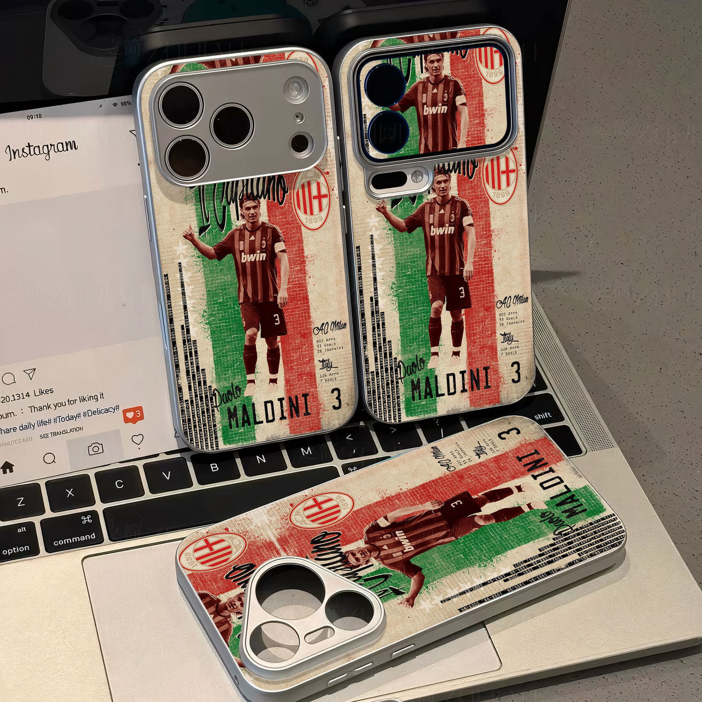 AC米兰马尔蒂尼磁吸磨砂黑框电镀玻璃手机壳适用苹果iphone17promax华为1加TURBO6VIVOX300PROOPPOFINDX8ULTR