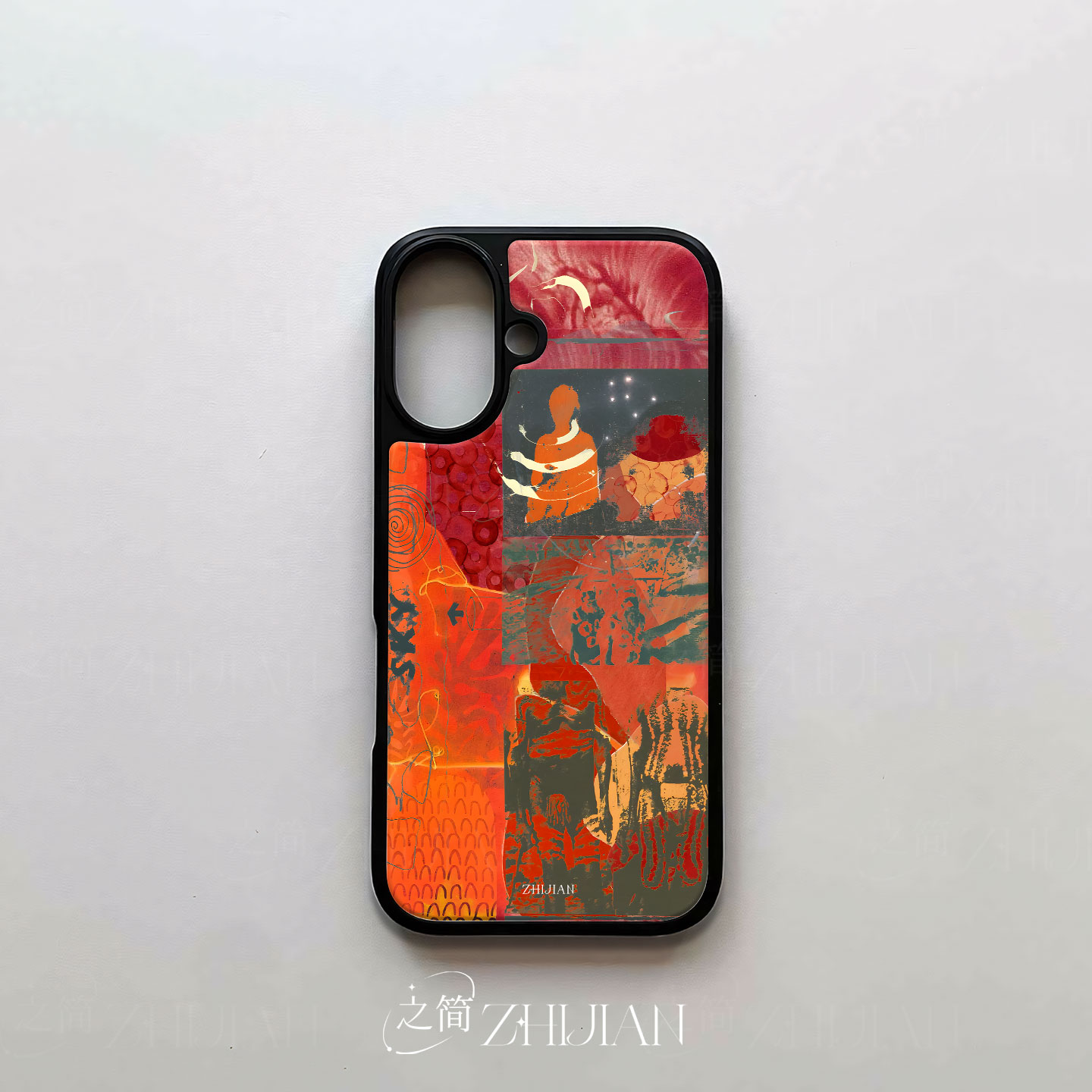 之简ZHIJIAN《抽象拼贴》电镀玻璃磨砂手机壳新款小众不撞壳适用苹果17promax华为PURA80PROPLUS华为P60PRO华