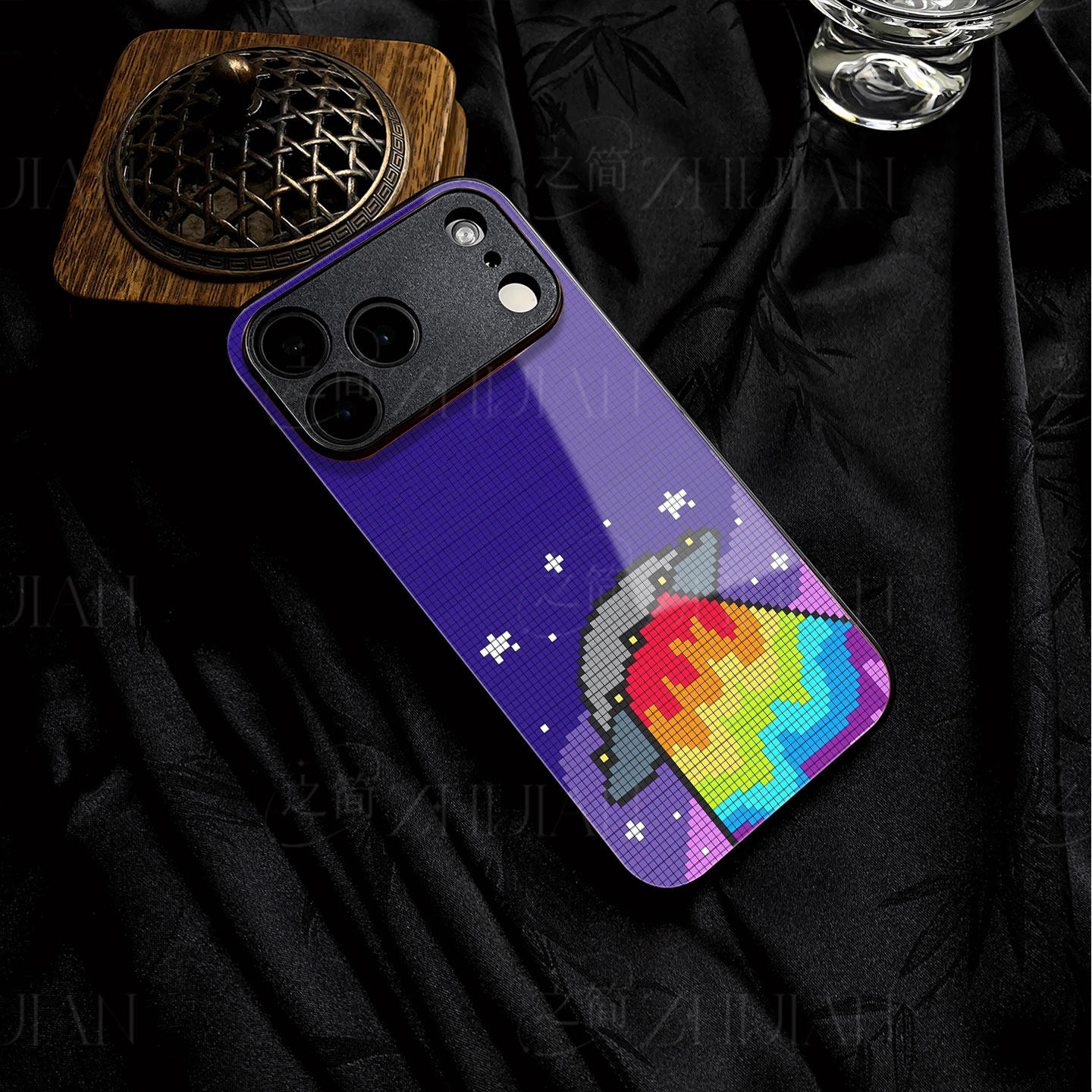 像素彩虹飞碟磁吸磨砂黑框电镀玻璃手机壳适用苹果iphone17promax华为NOVA9PRO荣耀X50I1加ACE6至尊版NOVA14U