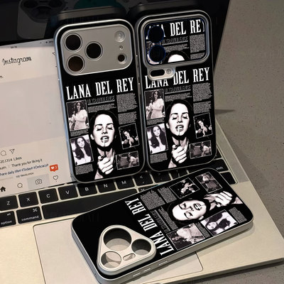 拉娜德雷专辑磁吸磨砂黑框电镀玻璃手机壳适用苹果iphone17promax华为VIVOX70PRONOVA10PRO红米K90MAXOPPOFIN