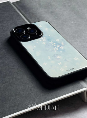 之简ZHIJIAN《水漾花蓝》玻璃亮面磨砂手机壳新款小众不撞壳适用苹果17promax荣耀MAGIC7PROIQOONEO10PROPLUS
