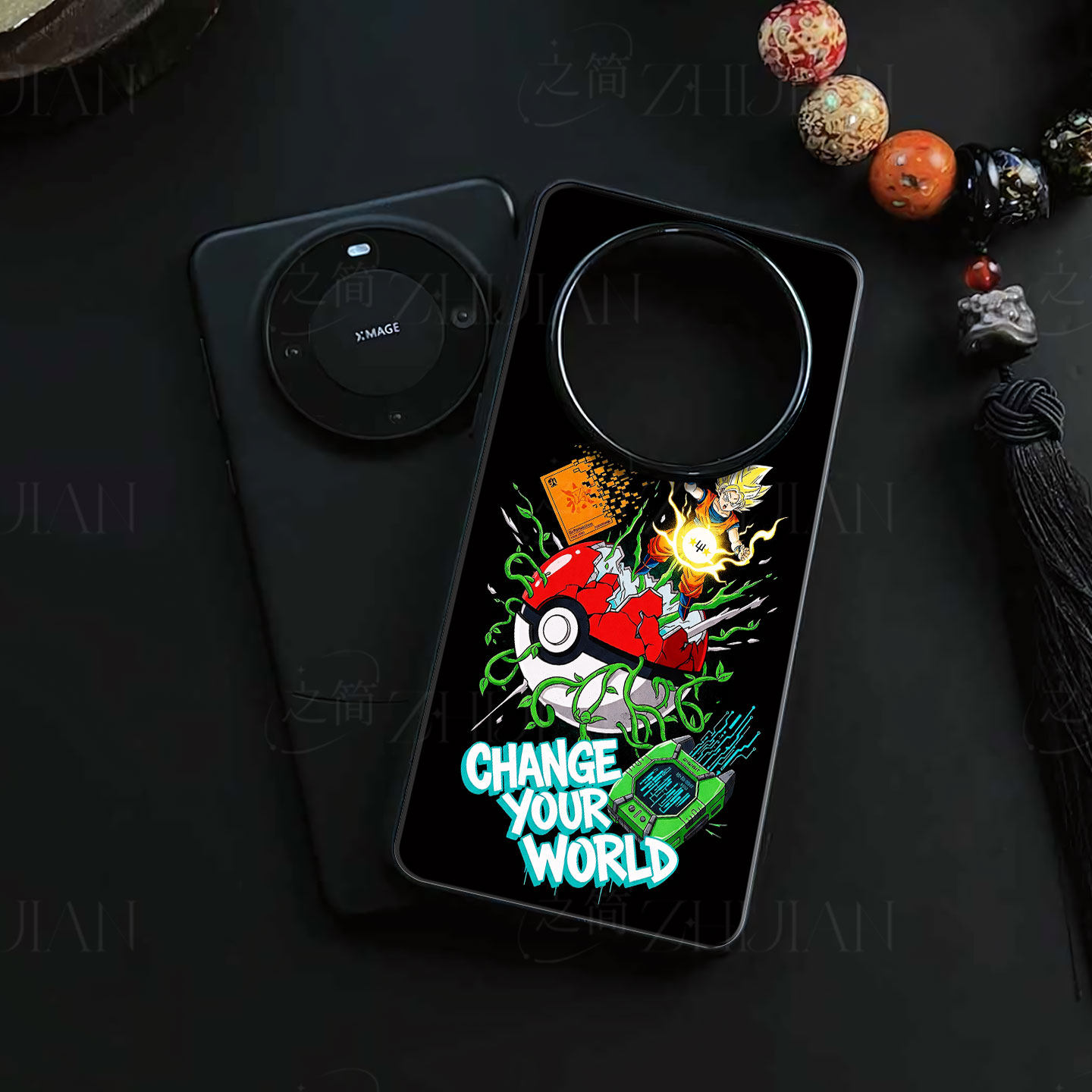 七龙珠精灵球磁吸磨砂黑框电镀玻璃手机壳适用苹果iphone17promax华为OPPOFINDX8SPLUSOPPORENO11PRO红米K50
