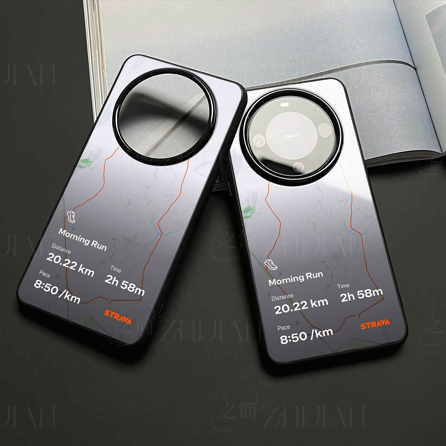 Strava跑步轨迹磁吸磨砂黑框电镀玻璃手机壳适用苹果iphone17promax华为PLus16/15/14OPPORENO12PRO红米K60E